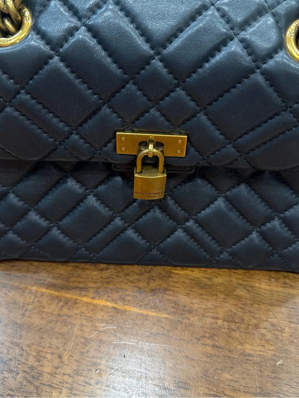 Kurt Geiger Black Quilted Shoulder Bag with Gold Hardware